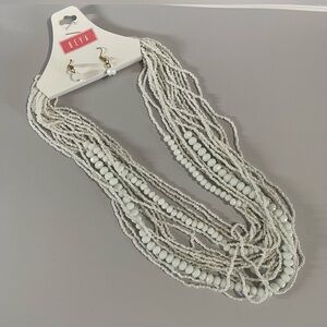 NWT BEYA White Beaded Multi-Layered Necklace and Earring Set